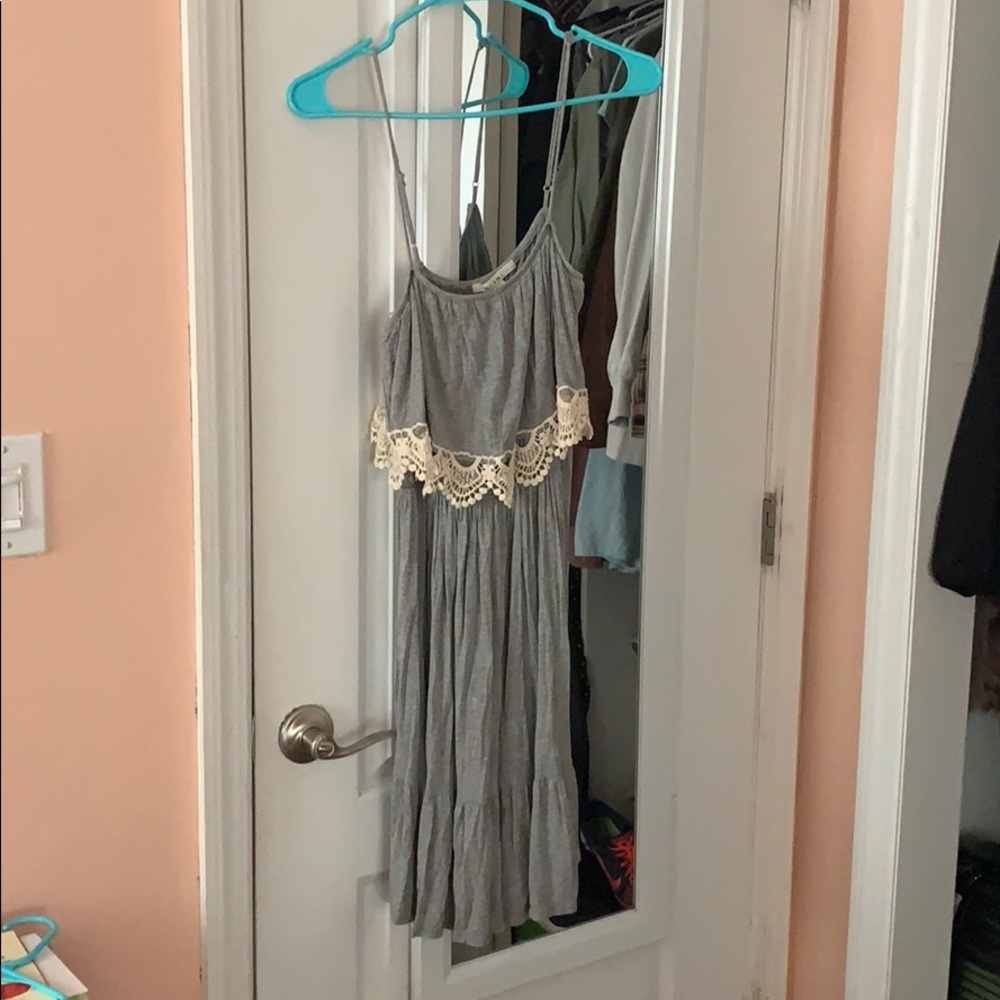 Light Gray Dress with Cream Design Accents